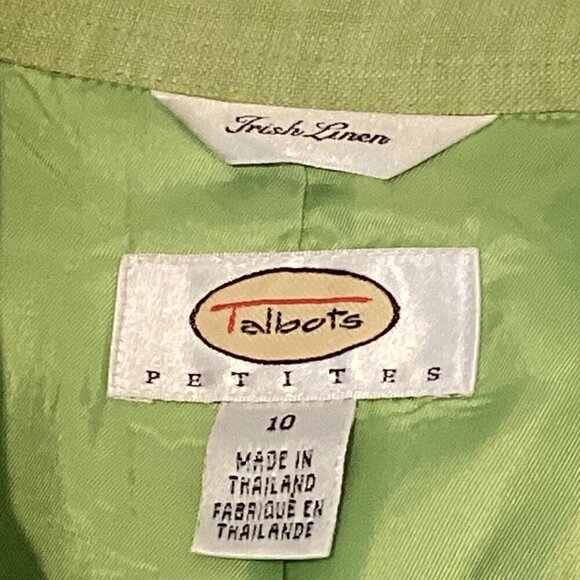 Talbots Irish Linen Open Blazer Jacket Pockets Sz 10P Green 293H - Picture 6 of 7